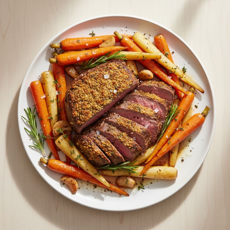 Tender Herb-Crusted Roasted Beef with Root Vegetables