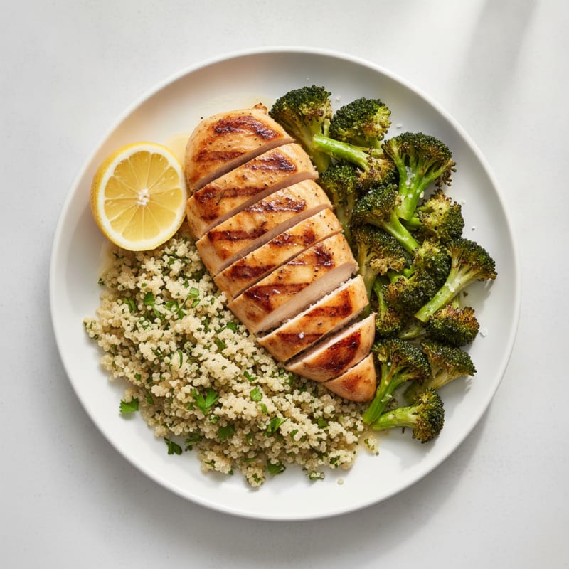 Grilled Chicken Breast with Quinoa and Roasted Broccoli