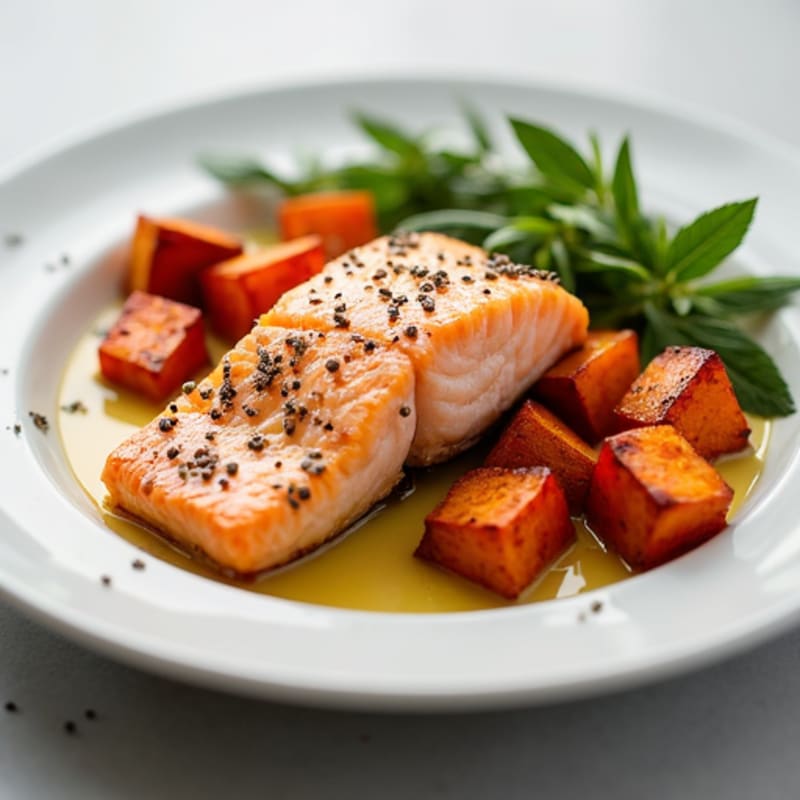 Pan-Seared Salmon with Roasted Sweet Potato