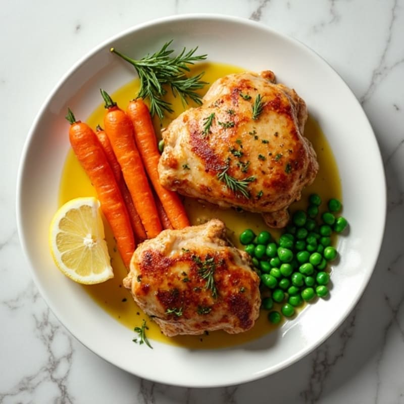 Crispy Lemon-Herb Chicken Thighs with Roasted Carrots and Bright Peas