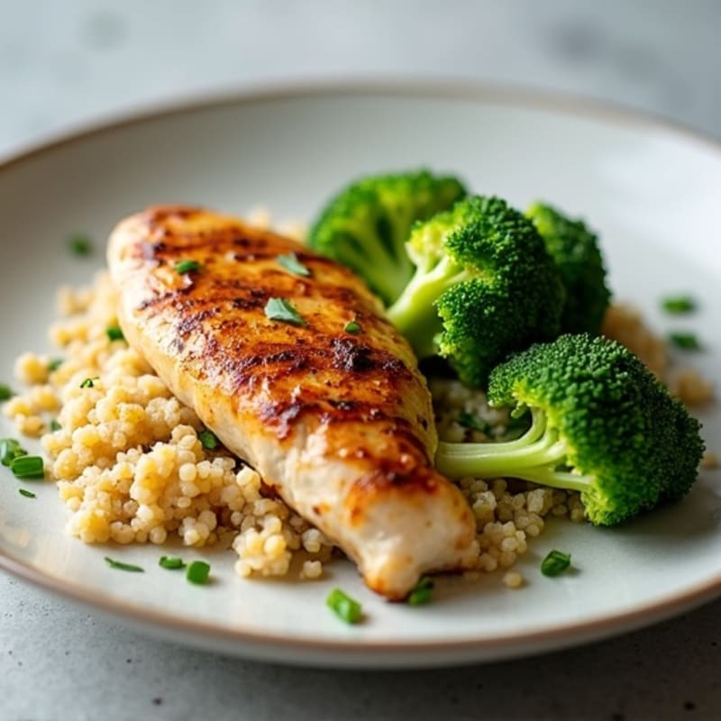 Grilled Chicken Breast with Steamed Broccoli and Quinoa