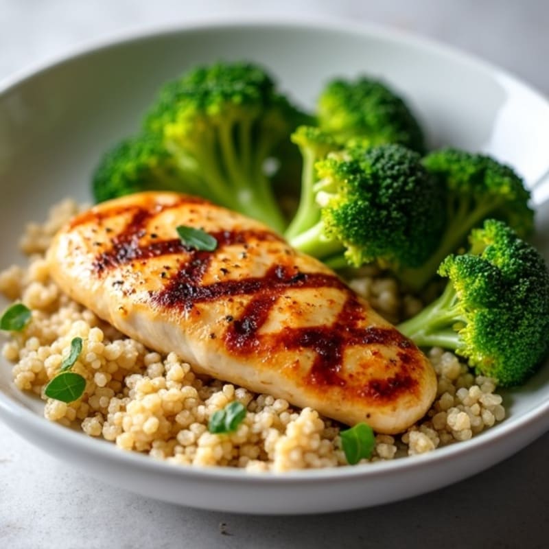 Grilled Chicken Breast with Quinoa and Steamed Broccoli