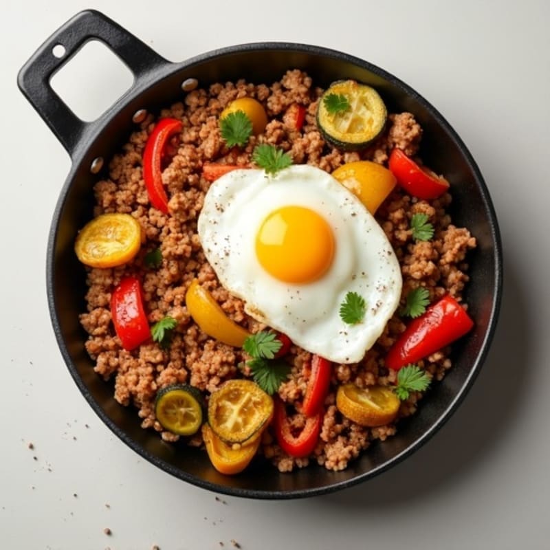 Lean Ground Turkey and Crispy Roasted Vegetable Skillet