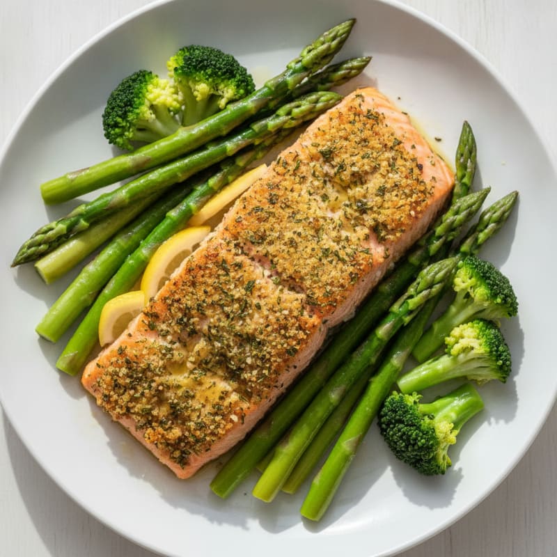 Herb-Crusted Salmon with Steamed Asparagus