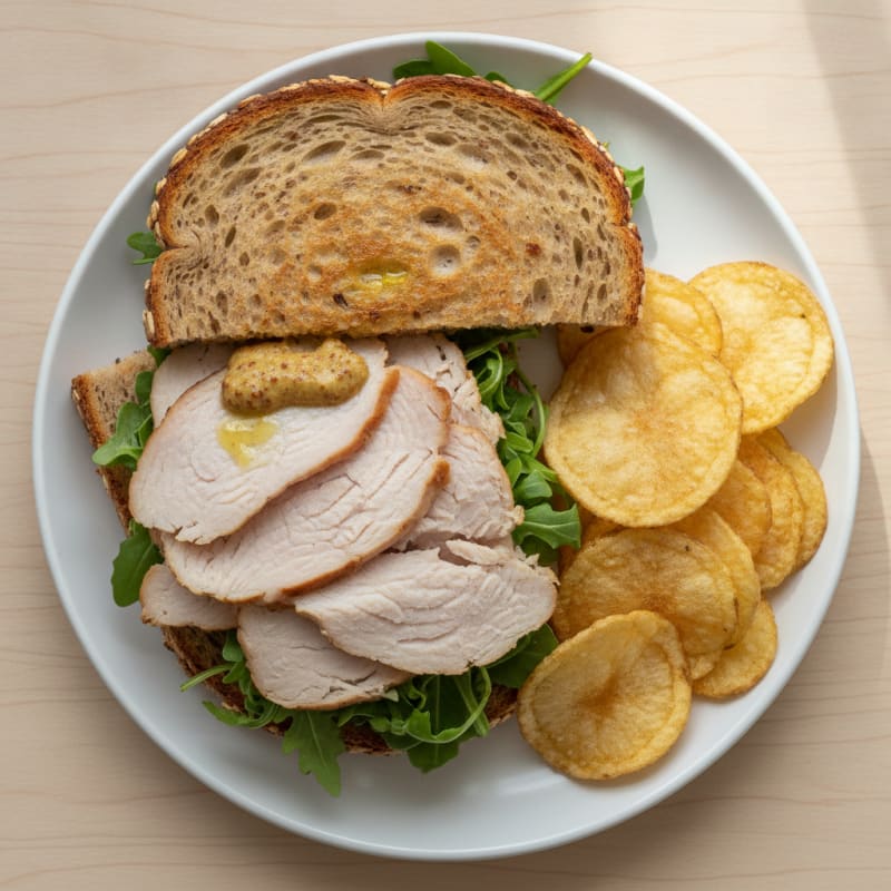 Turkey Sandwich with High Protein Bread and Crispy Baked Chips