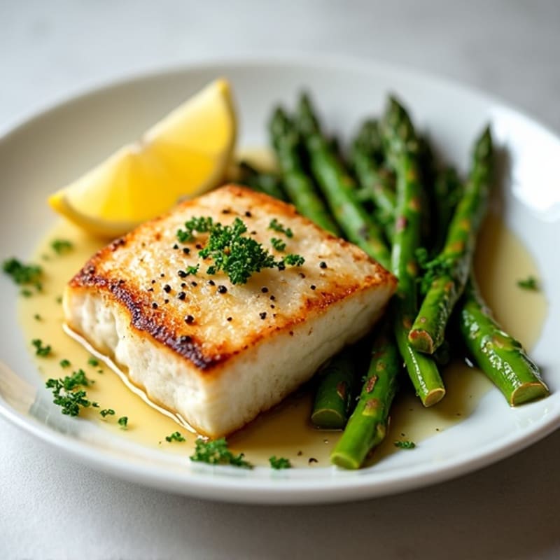 Pan-Seared Mahi with Lemon-Garlic Roasted Asparagus