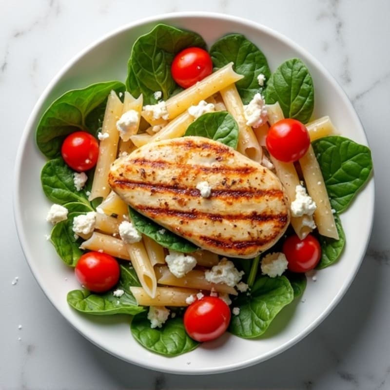 Grilled Chicken Pasta Salad with Spinach and Feta