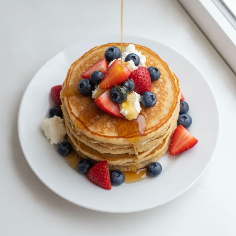 Cottage Cheese Protein Pancakes with Fresh Berries