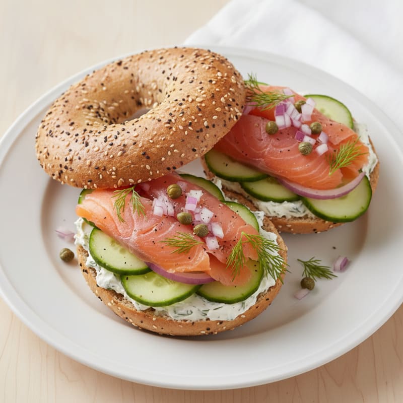 Smoked Salmon Everything Bagel Sandwich