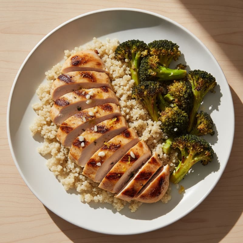 Grilled Chicken Breast with Quinoa and Roasted Broccoli