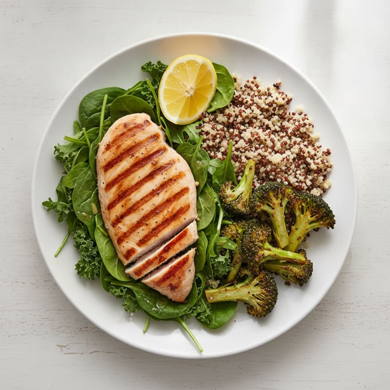 Grilled Chicken Breast Salad with Quinoa and Roasted Broccoli