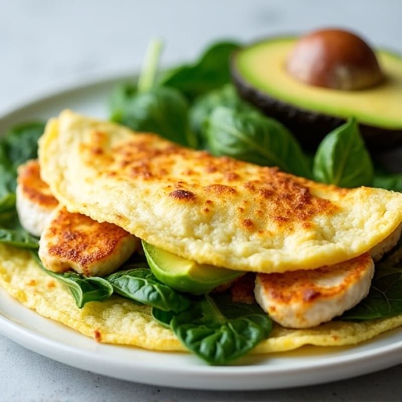 Fluffy Egg White Omelet with Grilled Chicken and Spinach