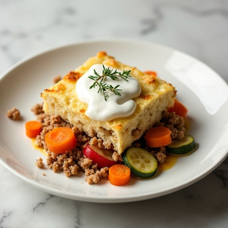 Savory Ground Turkey and Roasted Vegetable Pie with Creamy Cauliflower Topping