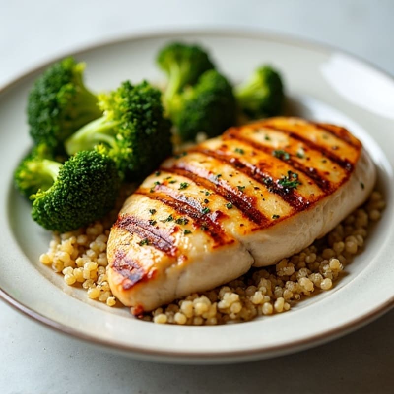 Grilled Chicken Breast with Roasted Broccoli and Quinoa