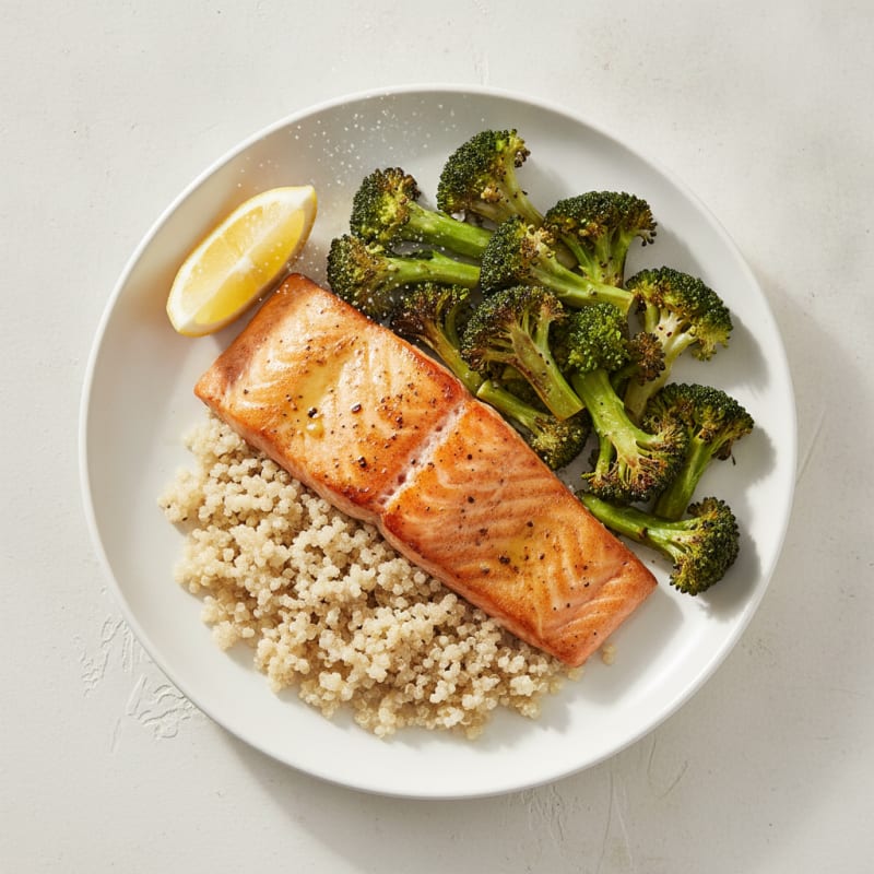 Seared Salmon with Roasted Broccoli and Quinoa