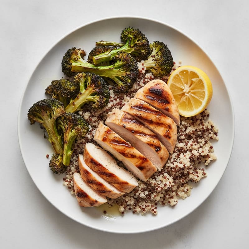 Grilled Chicken Breast with Quinoa and Roasted Broccoli
