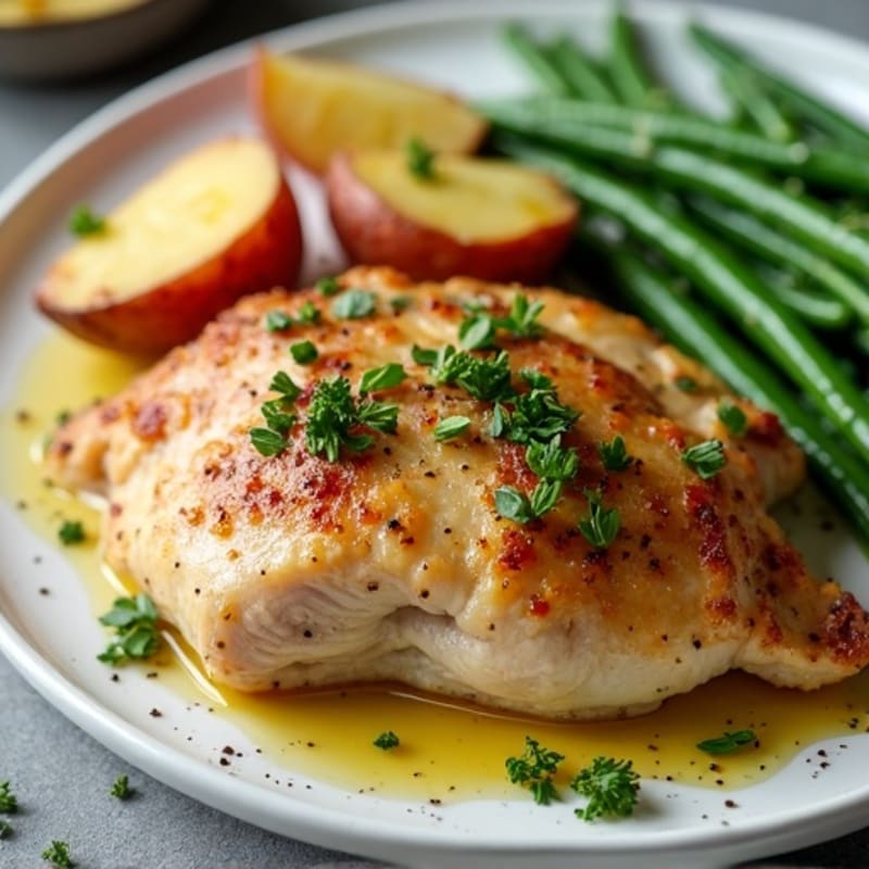 Oven-Baked Chicken Breast with Herb Potatoes and Green Beans
