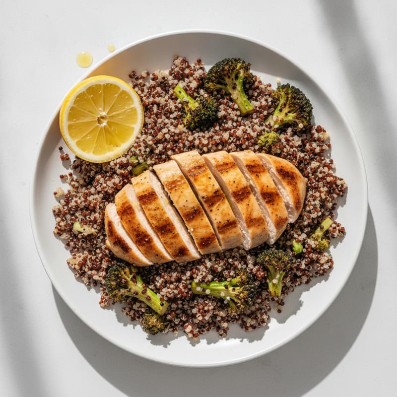 Grilled Chicken Breast with Quinoa and Roasted Broccoli