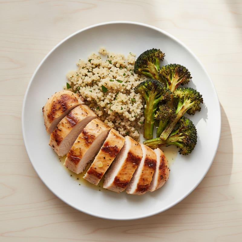 Grilled Chicken Breast with Quinoa and Roasted Broccoli