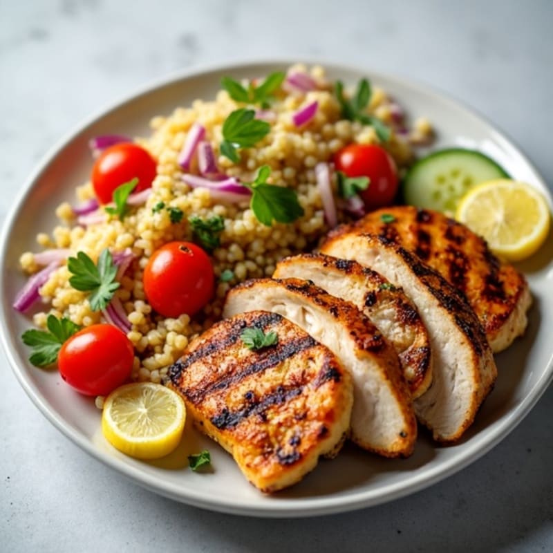 Grilled Chicken Breast with Crunchy Quinoa Salad and Lemon Vinaigrette