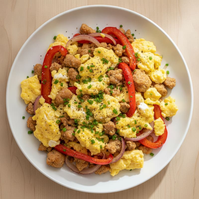 Hearty Scrambled Eggs with Roasted Vegetables