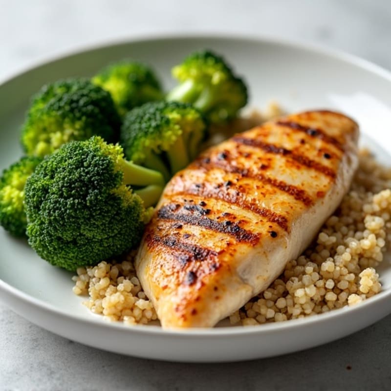 Grilled Chicken Breast with Quinoa and Roasted Broccoli