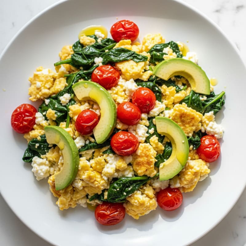 Cottage Cheese Scramble with Spinach and Cherry Tomatoes