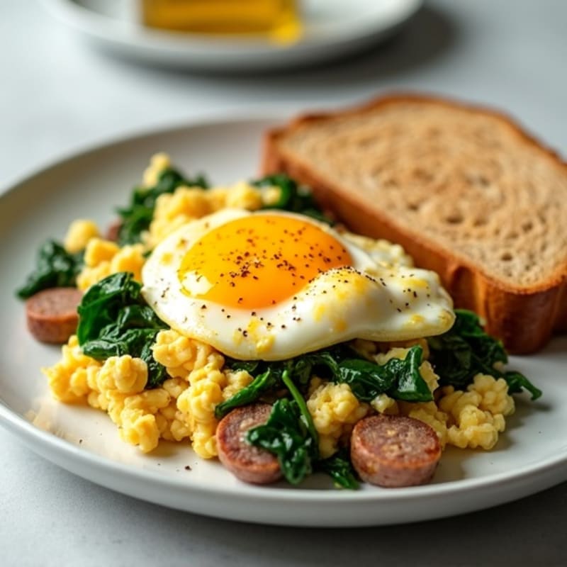 Egg White Scramble with Turkey Sausage and Spinach