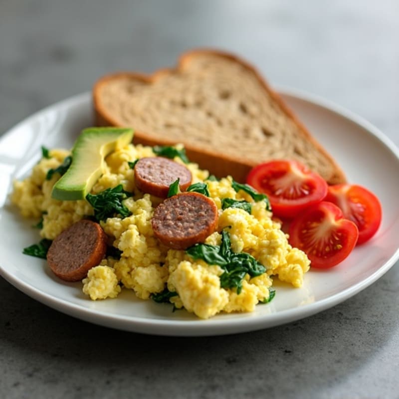 Egg White and Turkey Sausage Scramble with Spinach