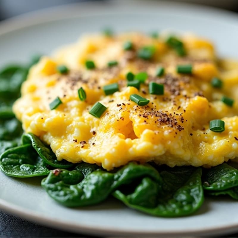 Protein-Packed Scrambled Eggs with Fresh Herbs and Sautéed Greens