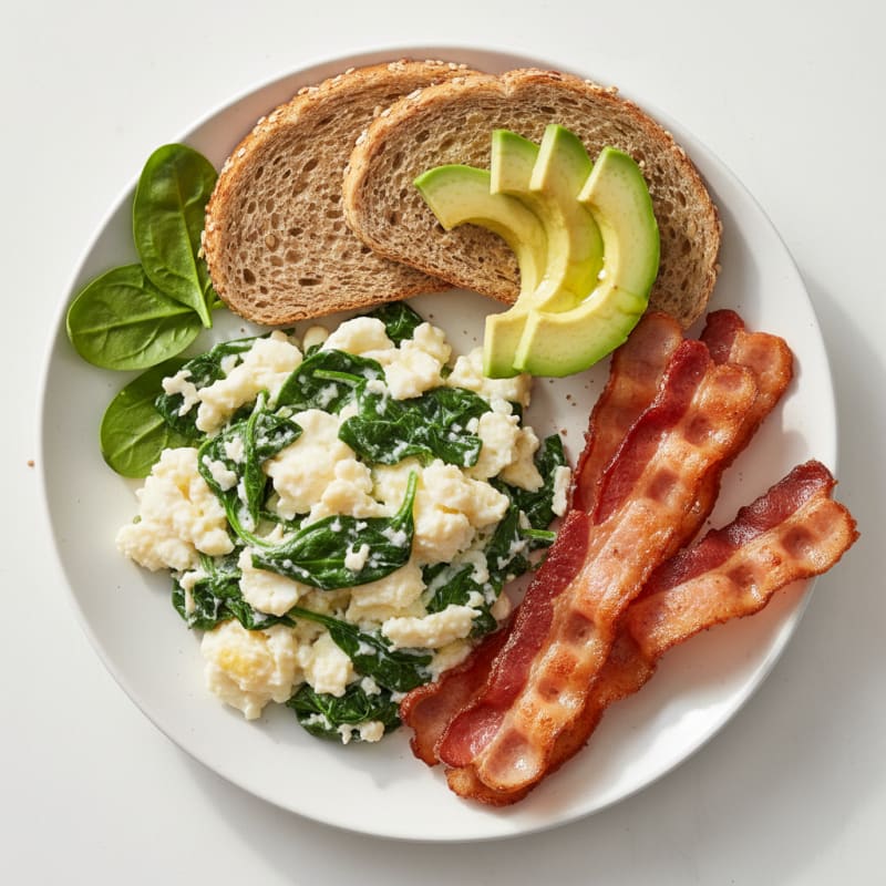 Crispy Turkey Bacon and Egg White Scramble with Spinach