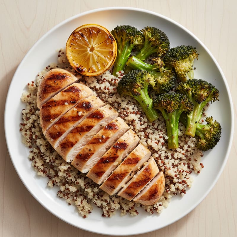 Grilled Chicken Breast with Quinoa and Roasted Broccoli