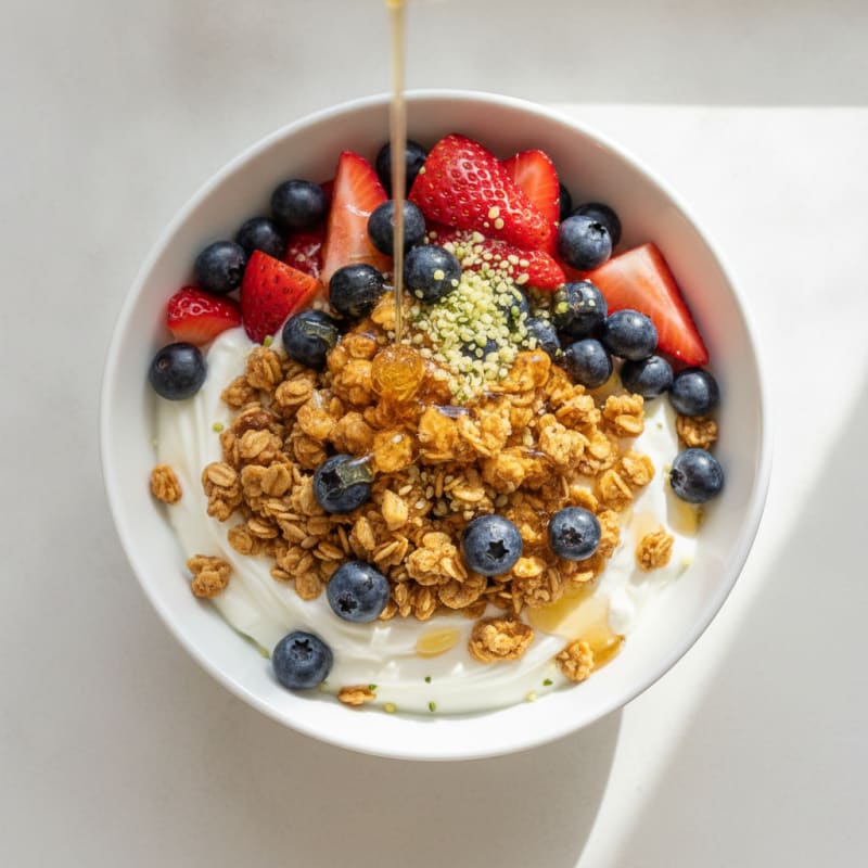 Greek Yogurt Parfait with Protein Granola and Mixed Berries