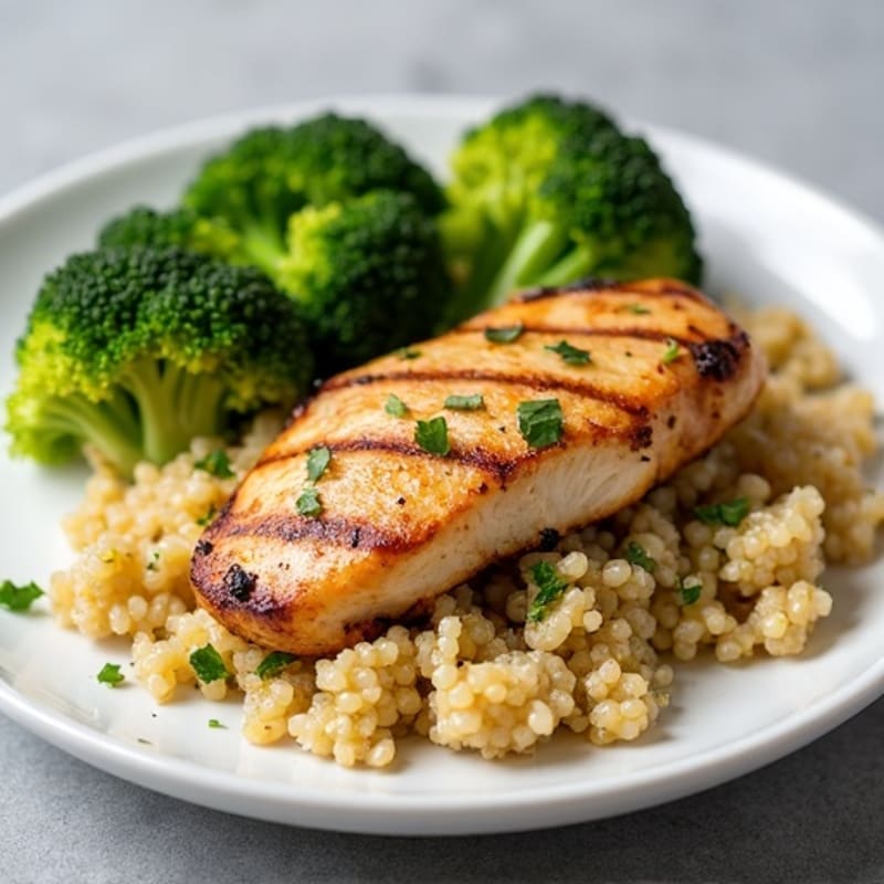 Grilled Chicken Breast with Roasted Broccoli and Quinoa