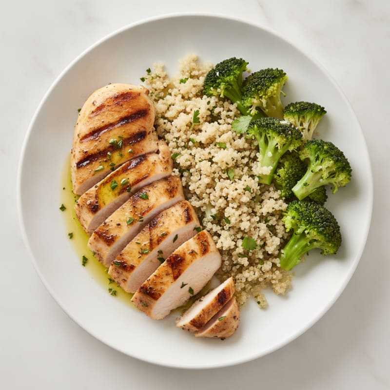 Grilled Chicken Breast with Quinoa and Steamed Broccoli