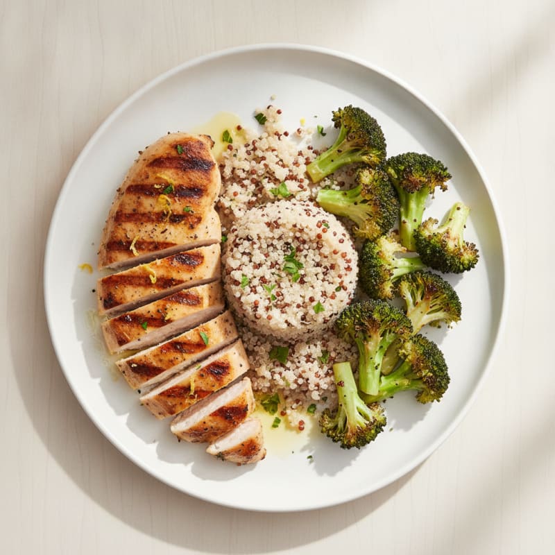 Grilled Chicken Breast with Quinoa and Roasted Broccoli