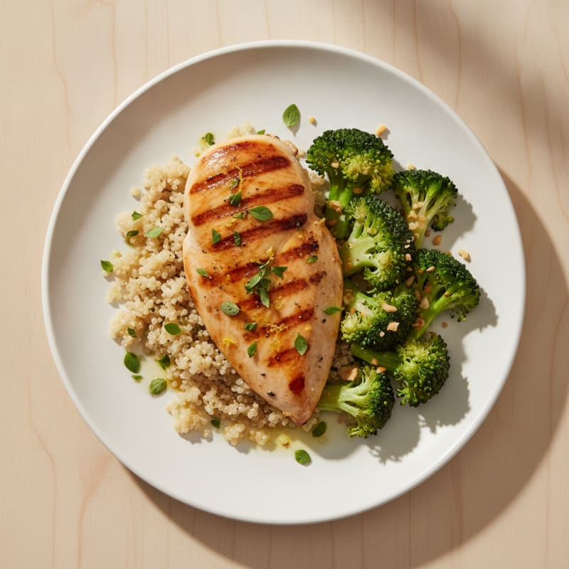 Grilled Chicken Breast with Quinoa and Steamed Broccoli