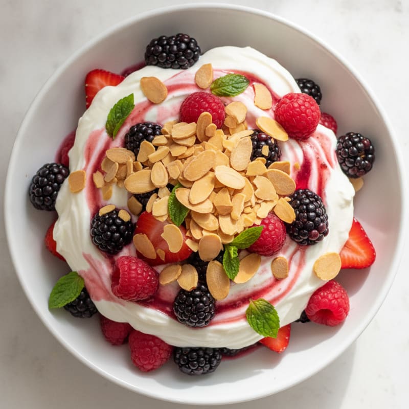 Greek Yogurt Protein Parfait with Mixed Berries and Almonds