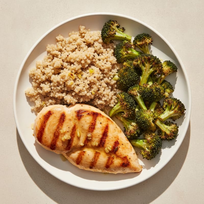Grilled Chicken Breast with Roasted Broccoli and Quinoa