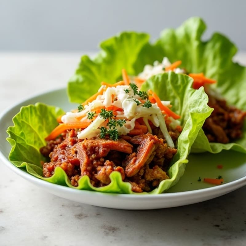 Tender BBQ Pulled Pork Lettuce Wraps with Crispy Slaw
