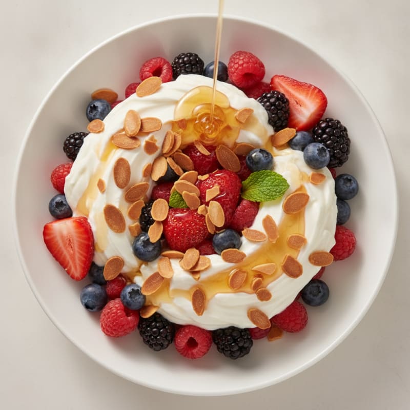 Greek Yogurt Parfait with Mixed Berries and Almonds