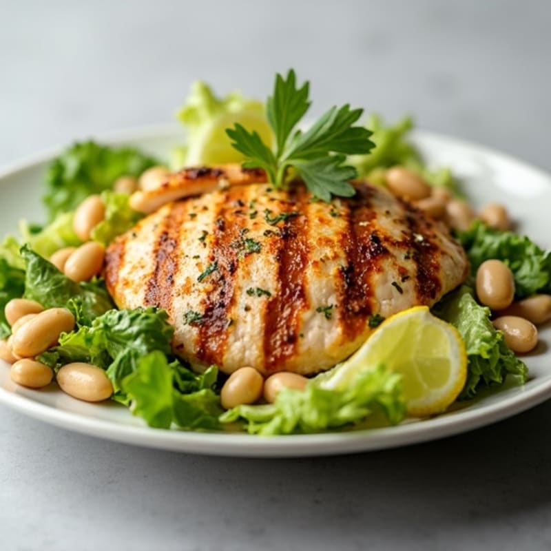 Grilled Chicken Breast Salad with Crunchy Romaine and White Beans