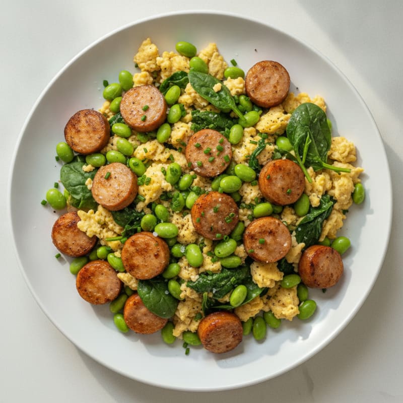 Chicken Sausage and Edamame Scramble