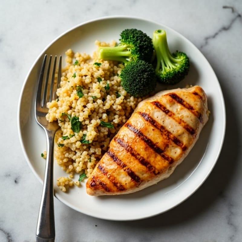 Grilled Chicken Breast with Quinoa and Roasted Broccoli