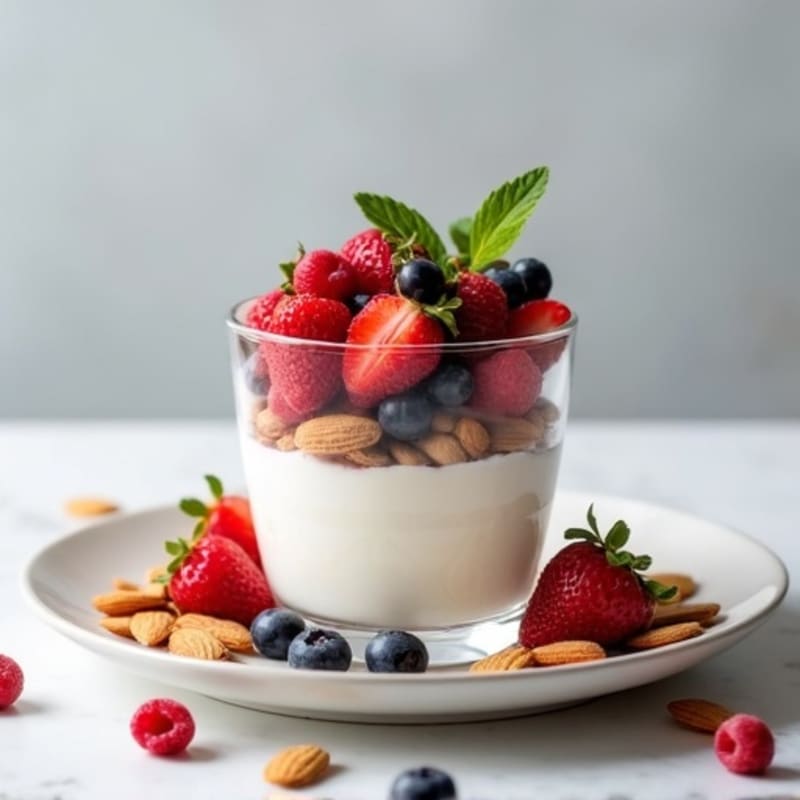 Greek Yogurt Protein Parfait with Mixed Berries and Almonds