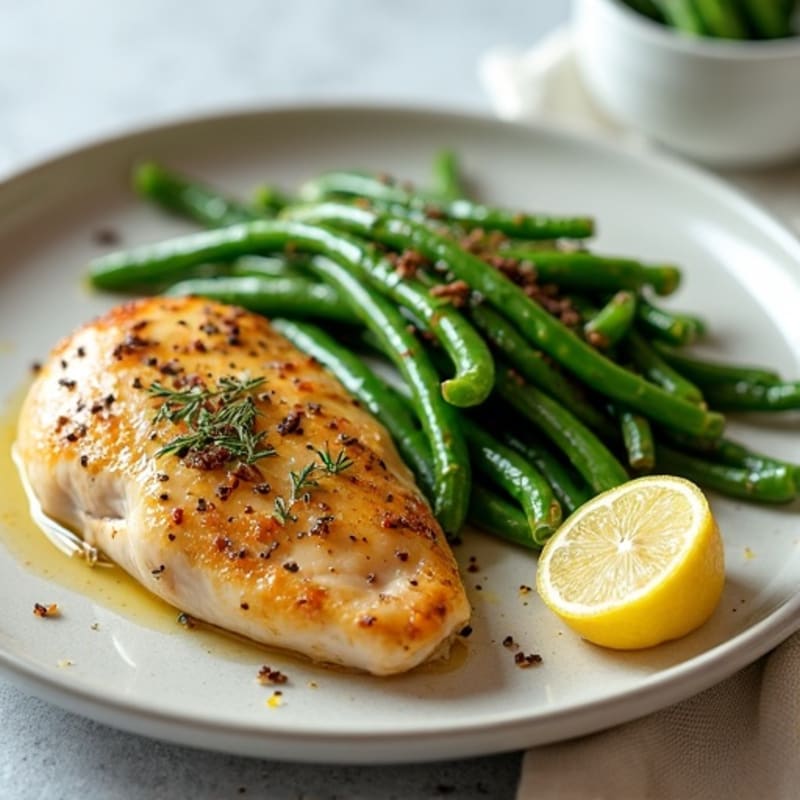 Lemon Herb Roasted Chicken with Crispy Green Beans