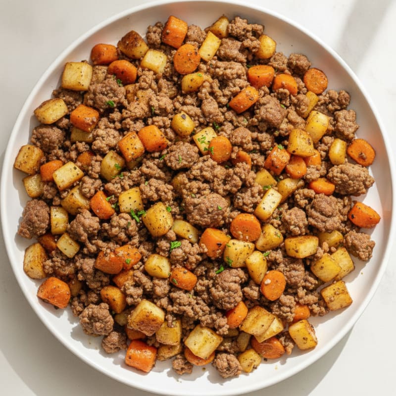 Ground Beef Skillet with Roasted Root Vegetables
