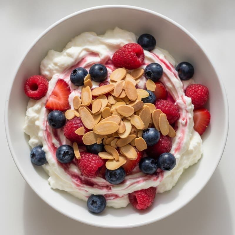Greek Yogurt Protein Parfait with Mixed Berries and Almonds