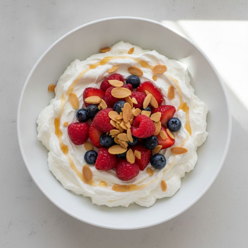 Creamy Greek Yogurt Protein Bowl with Mixed Berries and Almonds