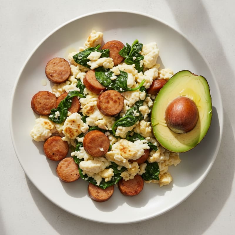 Scrambled Egg Whites with Chicken Sausage and Spinach